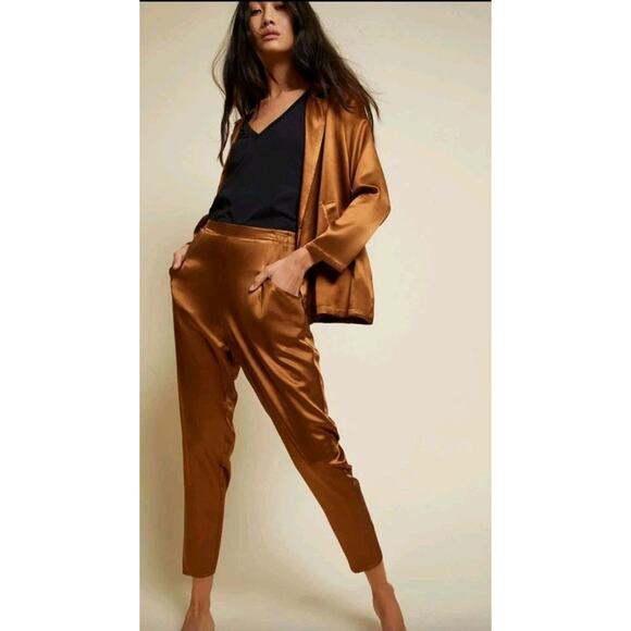 Nation Ltd Womens Madrid Bronze Satin Straight Leg Pull On Pants Sz S Rust Brown - Picture 5 of 10